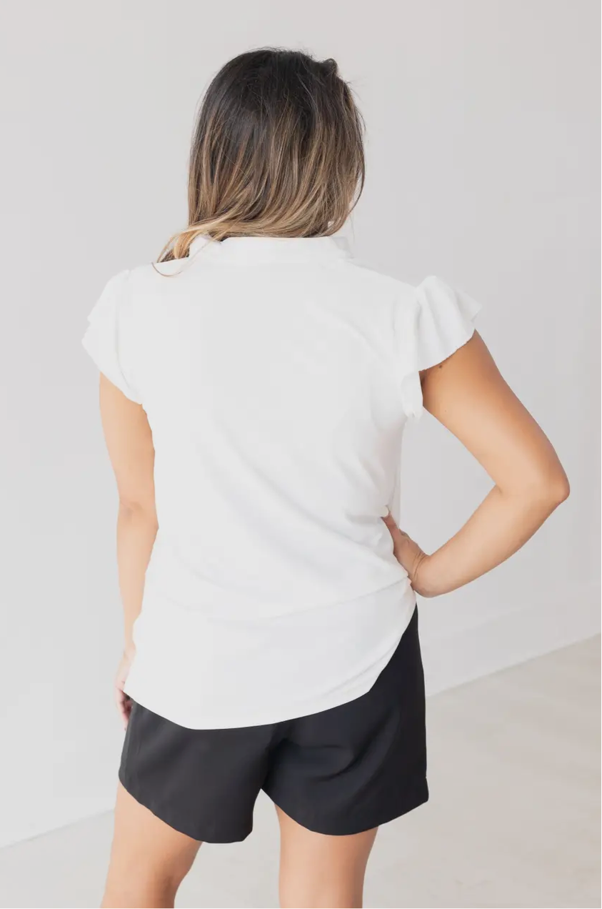 V Neck ruffle sleeve top
