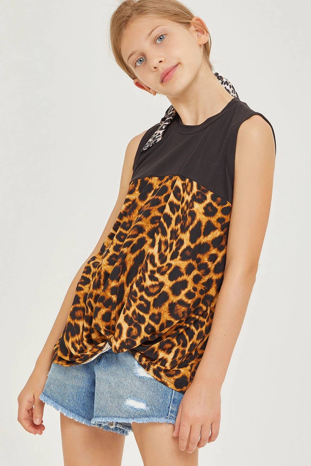 Leopard Colorblock Sleeveless Tee