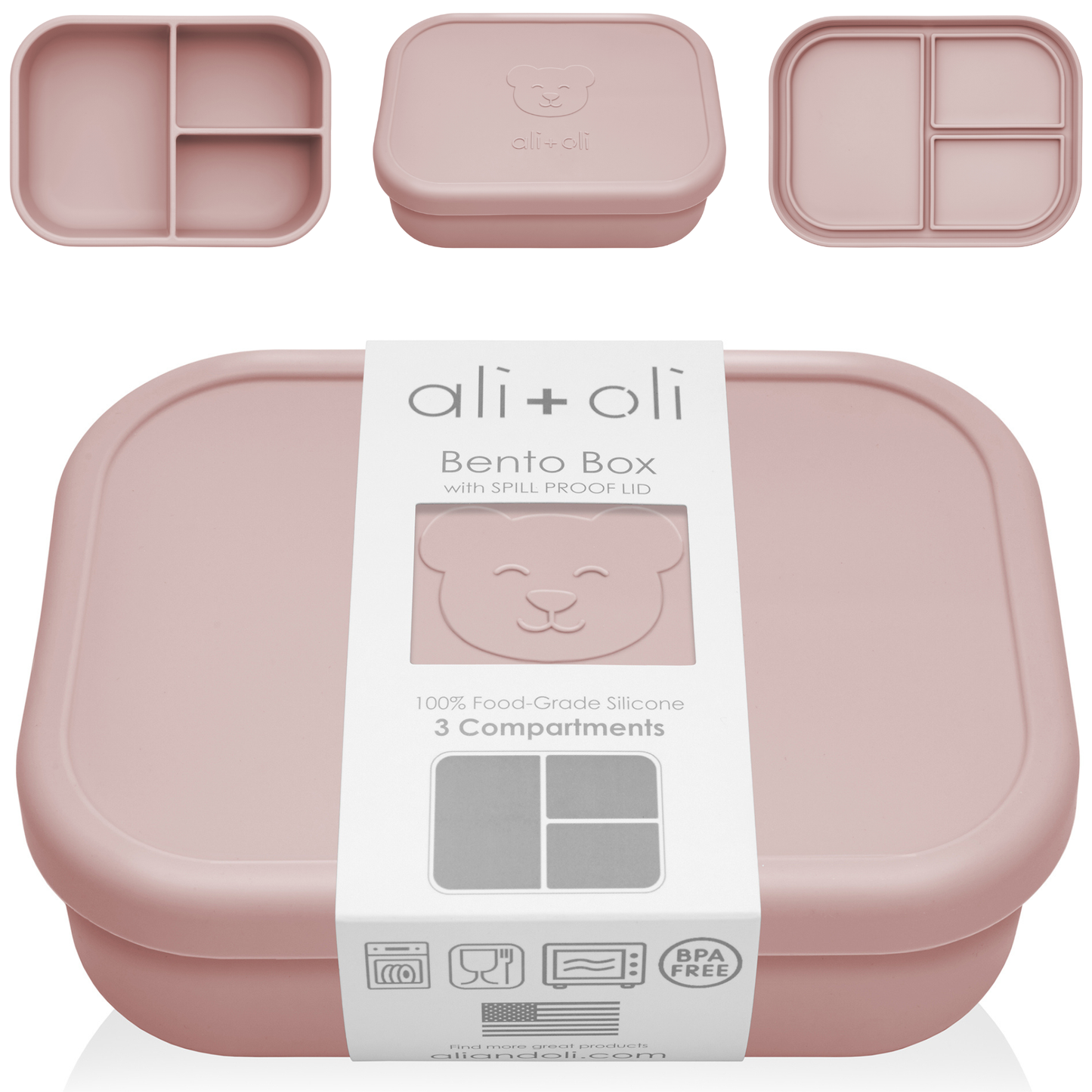 Ali+Oli Leakproof Silicone Bento Box (Rose) Back to School