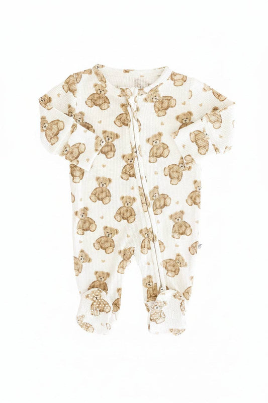 Beary Sweet Bamboo Waffle Zipper Footie