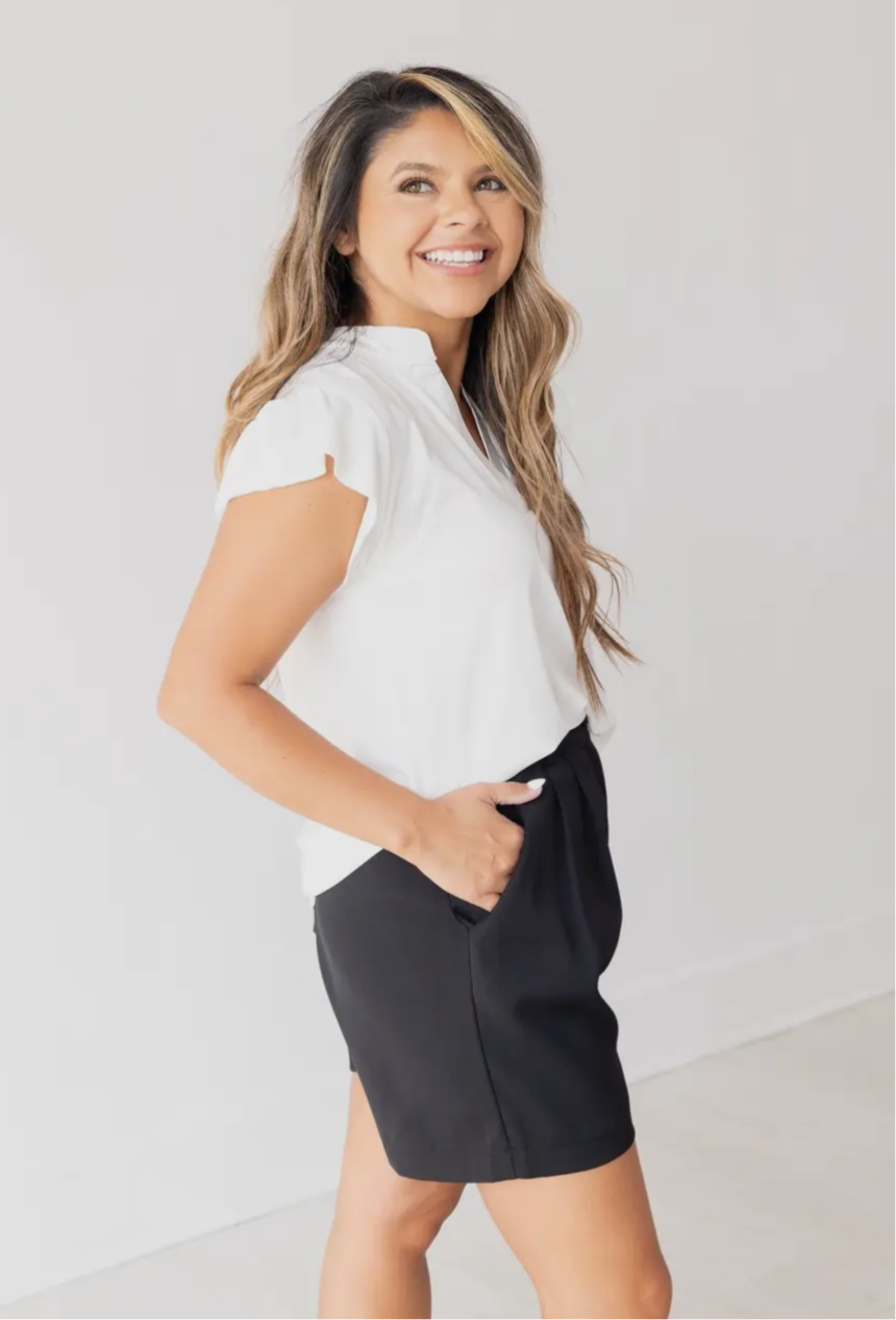 V Neck ruffle sleeve top