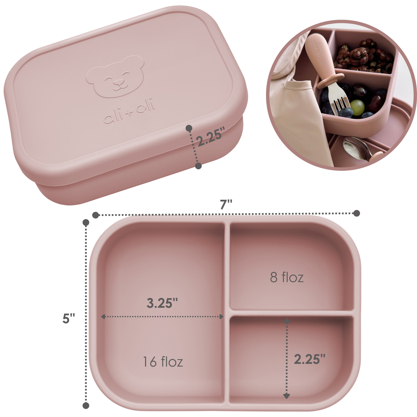 Ali+Oli Leakproof Silicone Bento Box (Rose) Back to School