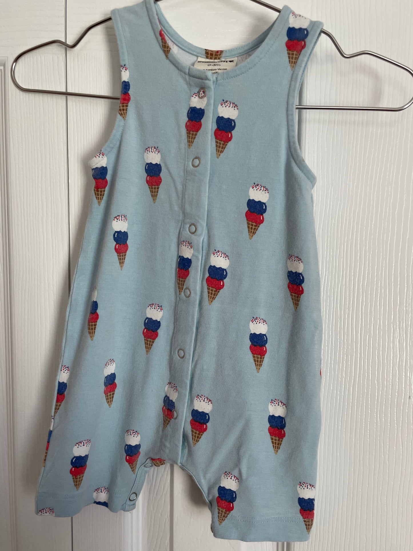 Red, White and Blue Ice Cream Romper 0-3M