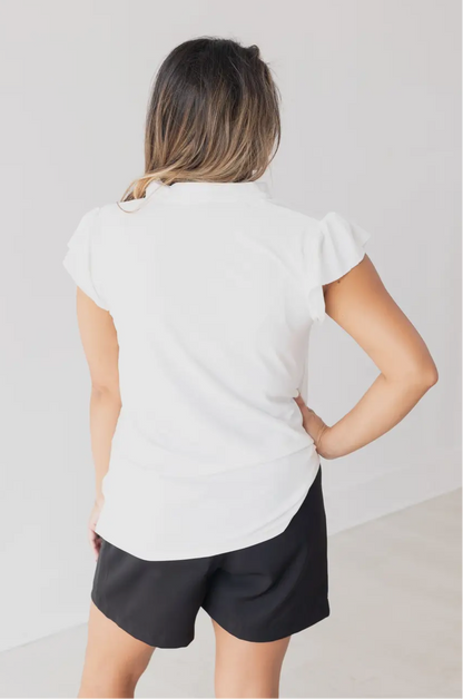 V Neck ruffle sleeve top