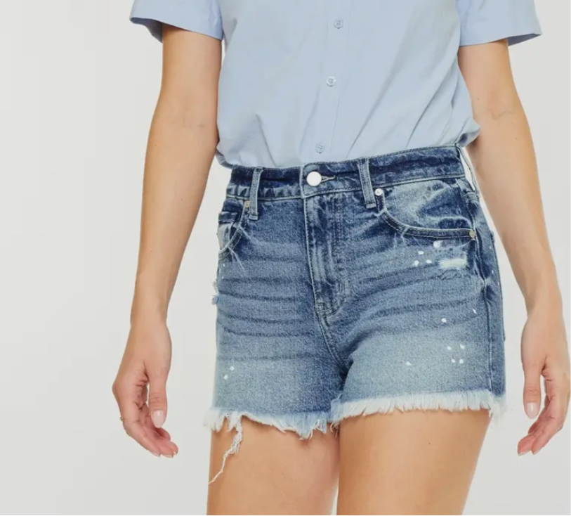 High rise paint splatter shorts