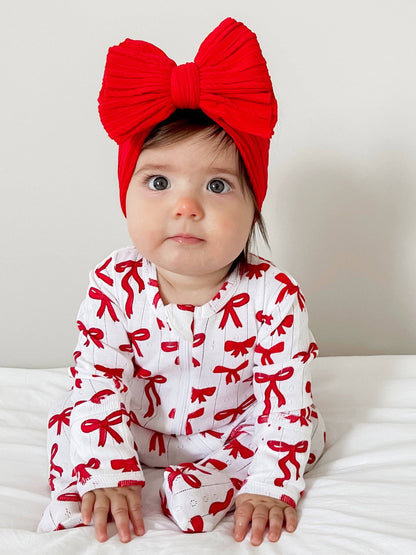 Red Bows Organic  pointelle footie