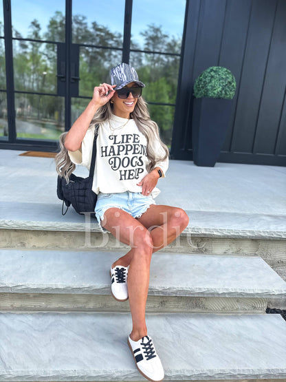 Life Happens Dogs Help Graphic Tee on Ivory: M