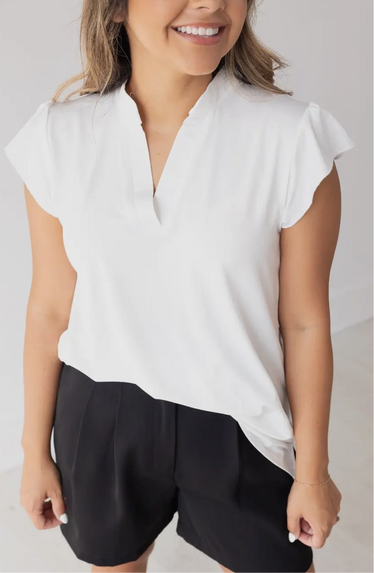 V Neck ruffle sleeve top