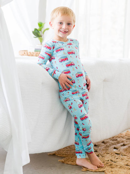 SoftSnooze™ Kids Bamboo Viscose Paws To The Rescue Long Sleeve Pajama Set: Blue / 12-18m