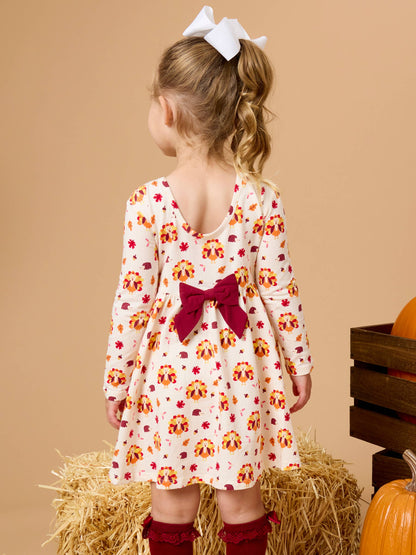 Turkey Gobble Knit Long Sleeve Twirl Dress
