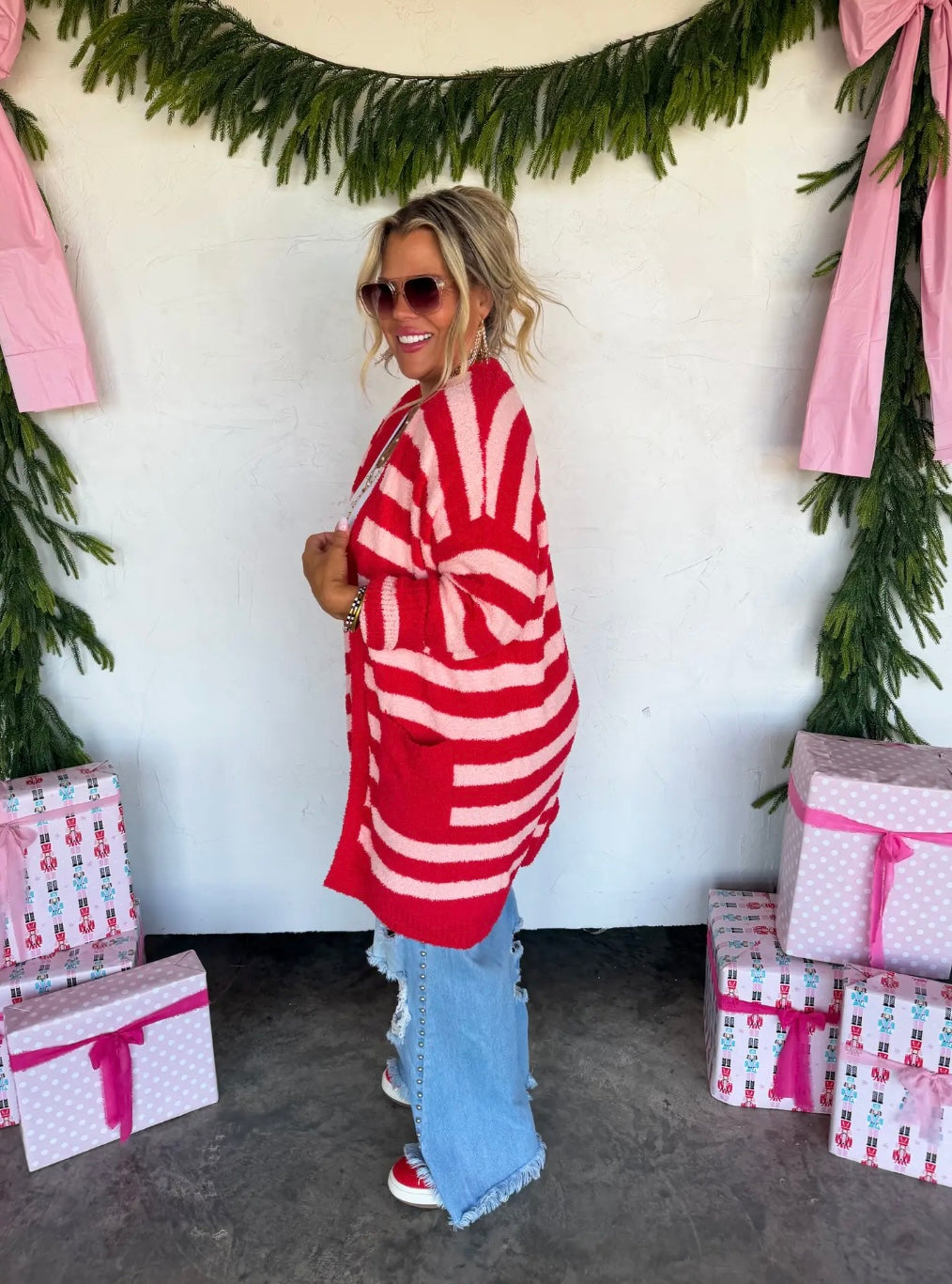 Red and Pink Stripe Cloud Sweater