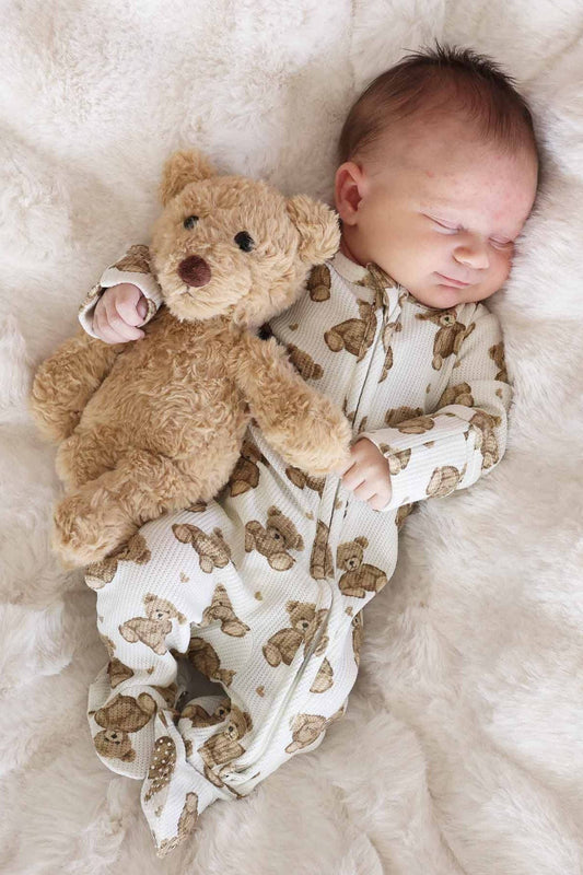 Beary Sweet Bamboo Waffle Zipper Footie