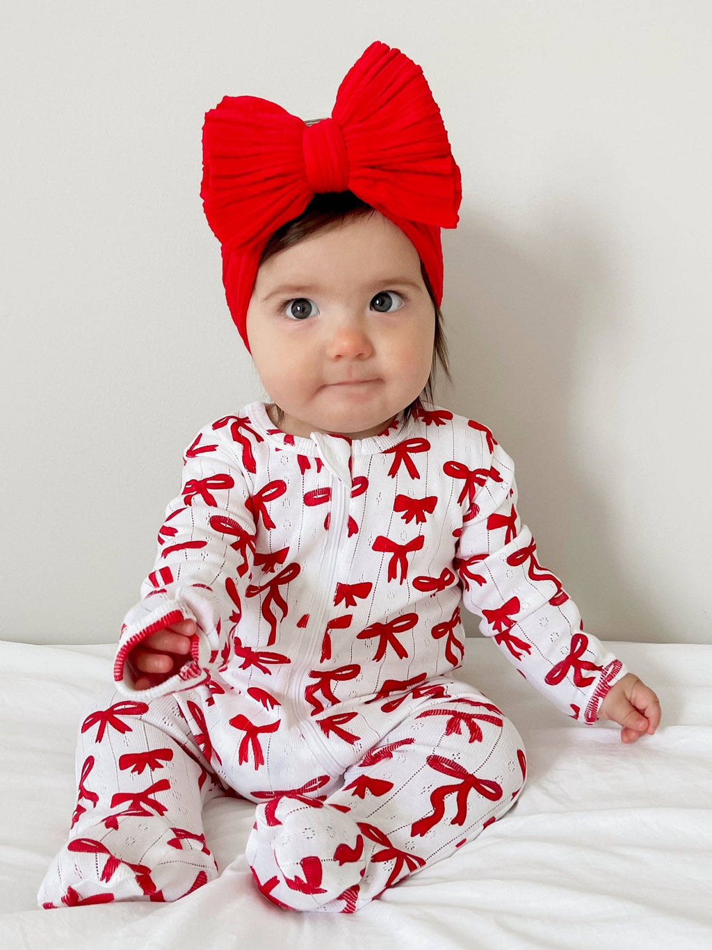 Red Bows Organic  pointelle footie