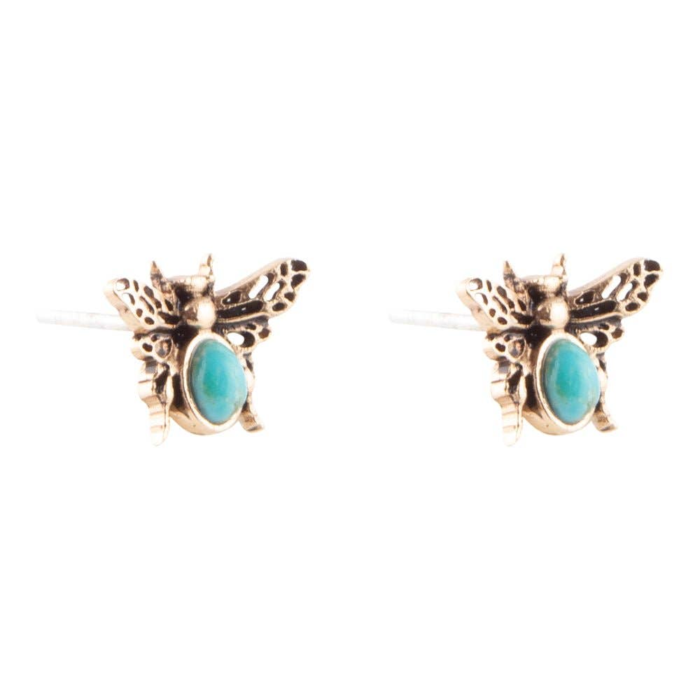 Blue Turquoise Golden Honey Bee Earrings