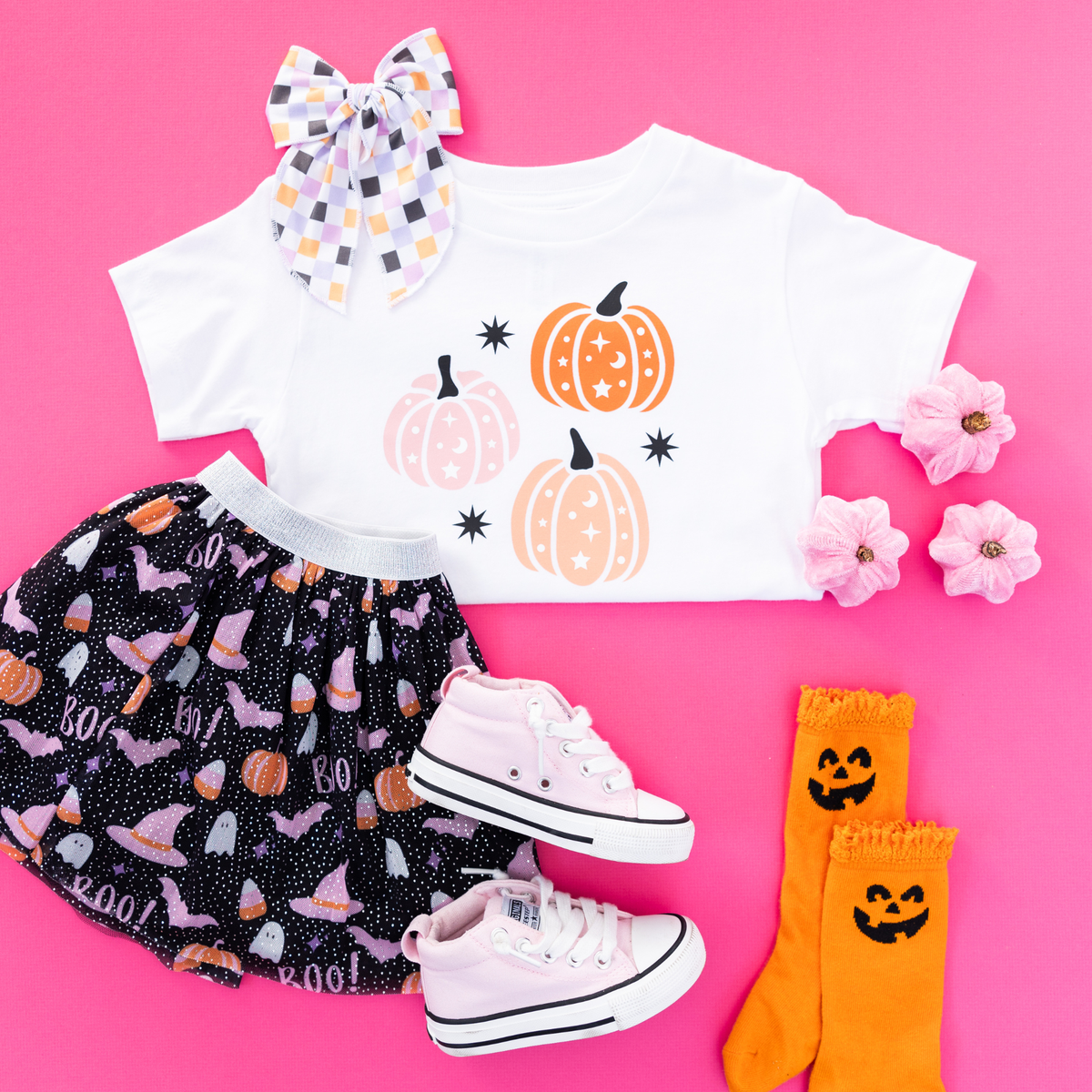 Cute Pumpkin Halloween Spooky Toddler and Youth Shirt: Pink / 2T