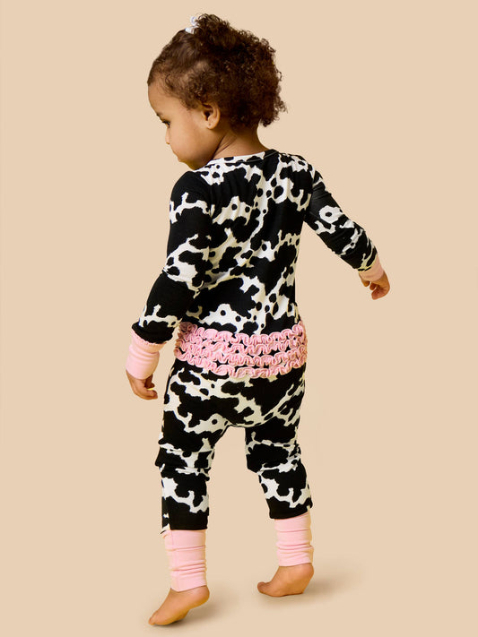 Baby Girls Bamboo  Moo ruffle outfit