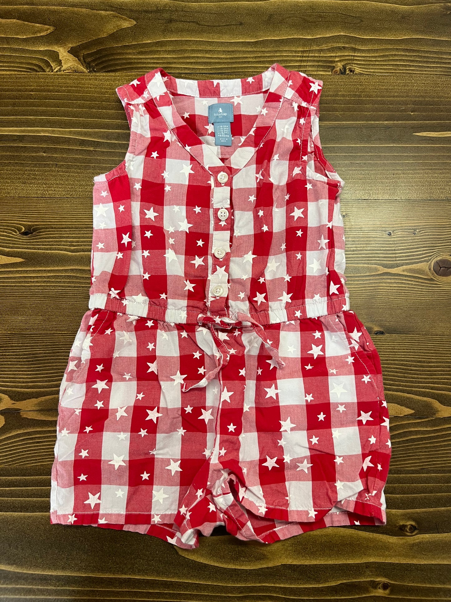 Red and white plaid romper