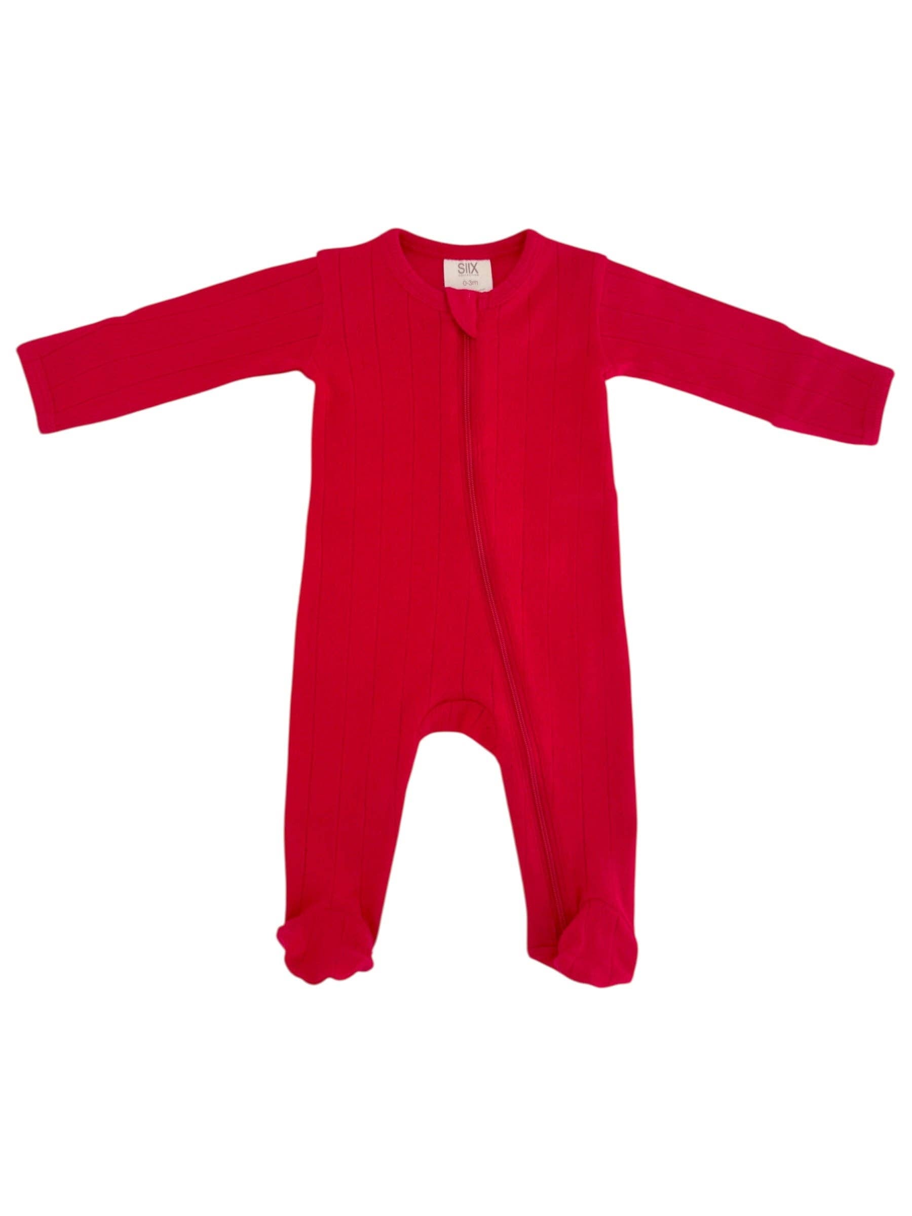 Red Organic cotton Pointelle Zip Footie