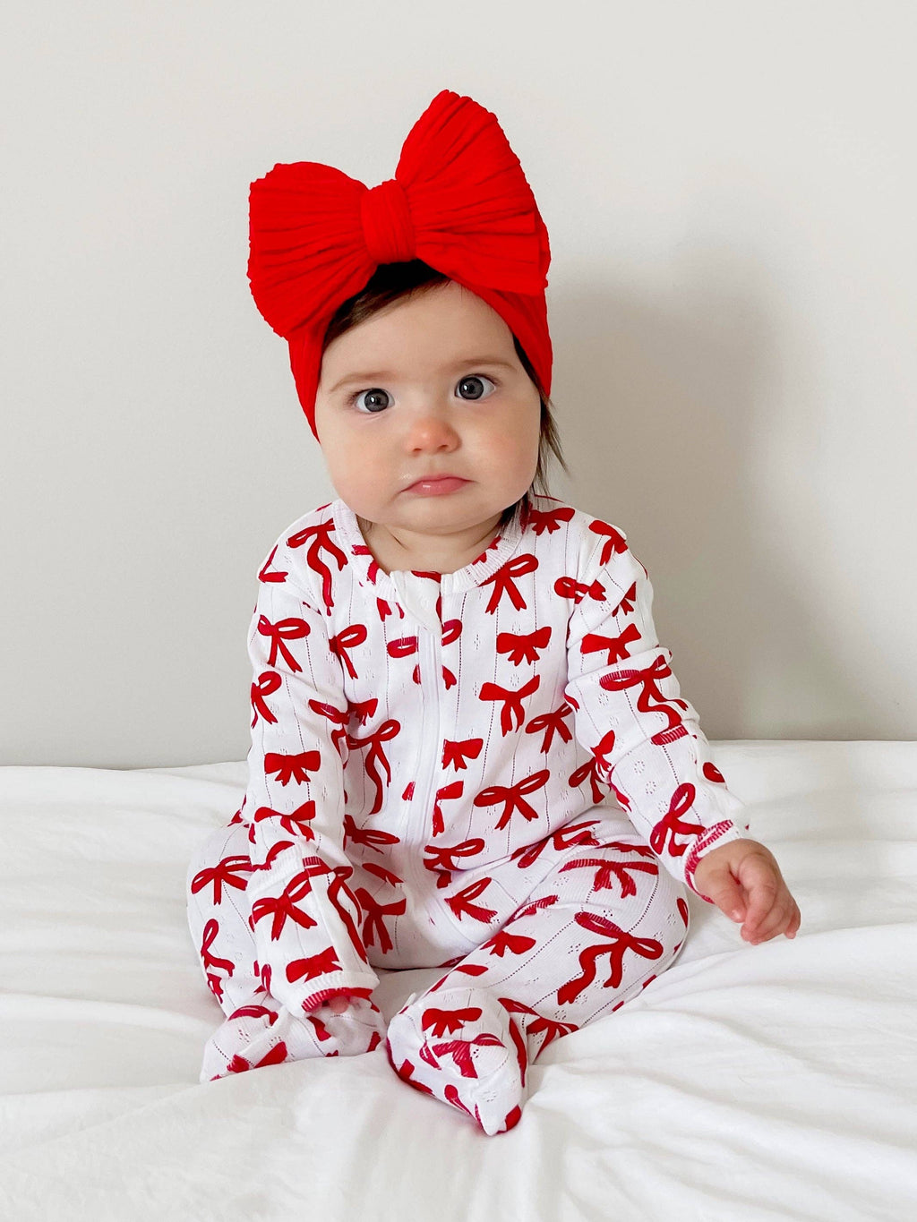 Red Bows Organic  pointelle footie