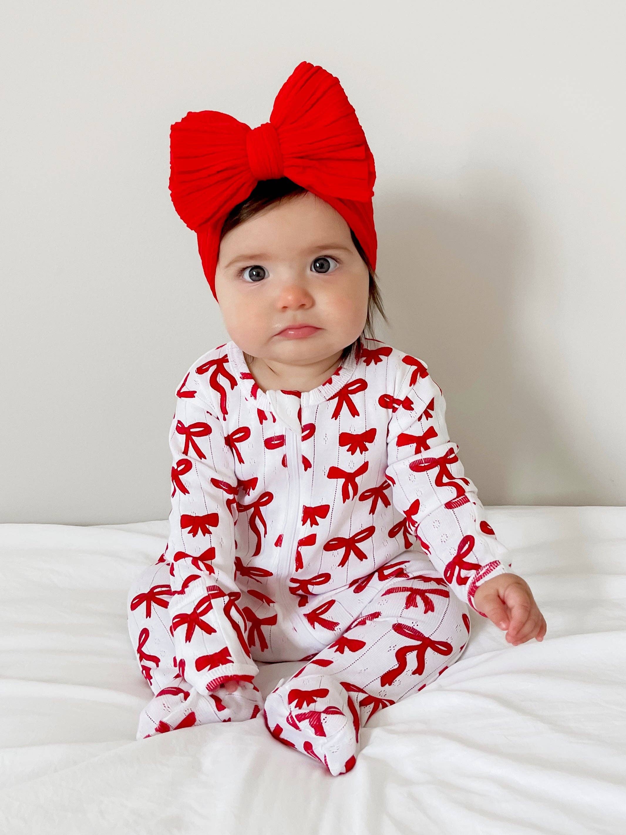 Red Bows Organic  pointelle footie