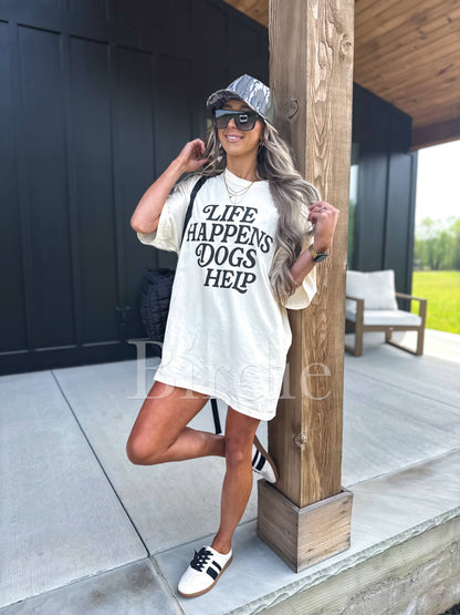 Life Happens Dogs Help Graphic Tee on Ivory: M