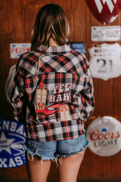 Yee Haw Acid Washed Plaid Flannel
