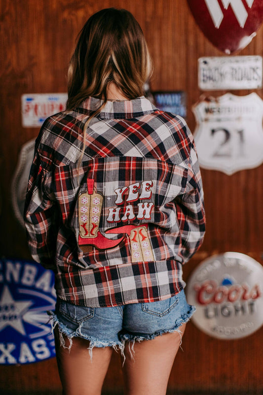 Yee Haw Acid Washed Plaid Flannel
