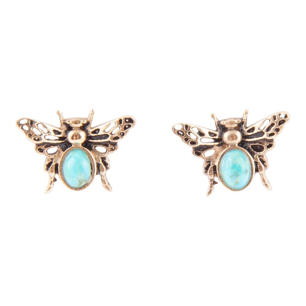 Blue Turquoise Golden Honey Bee Earrings
