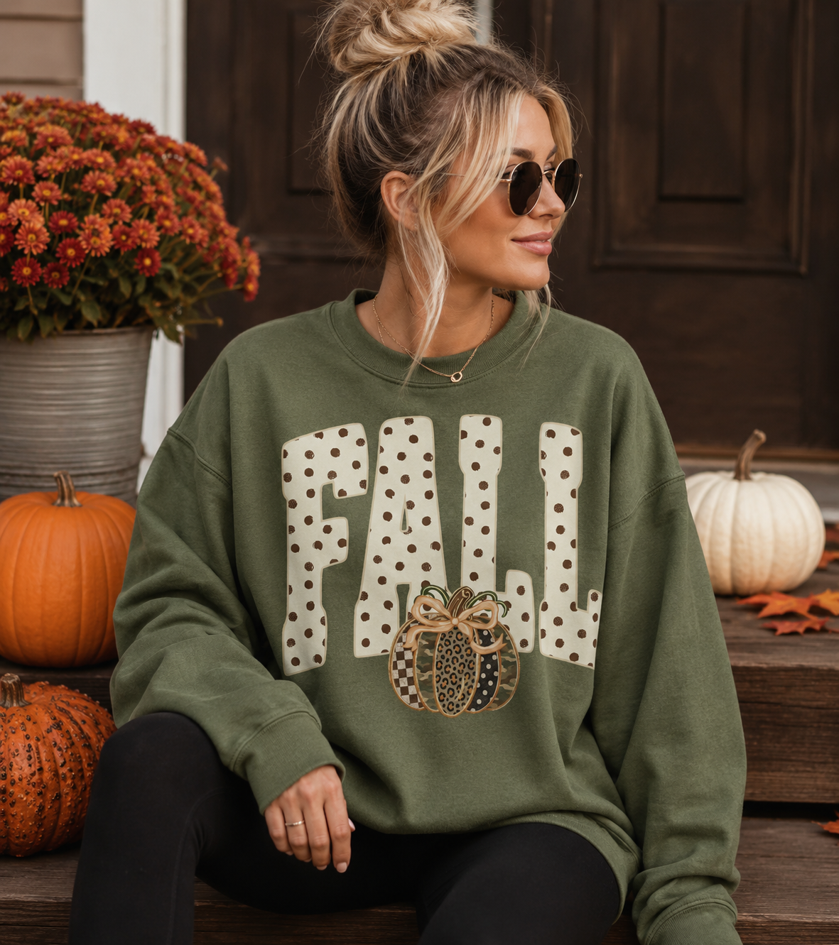 Fall Polka Dots Graphic Sweatshirt/Tee: XL Tee (Moss Comfort Color)