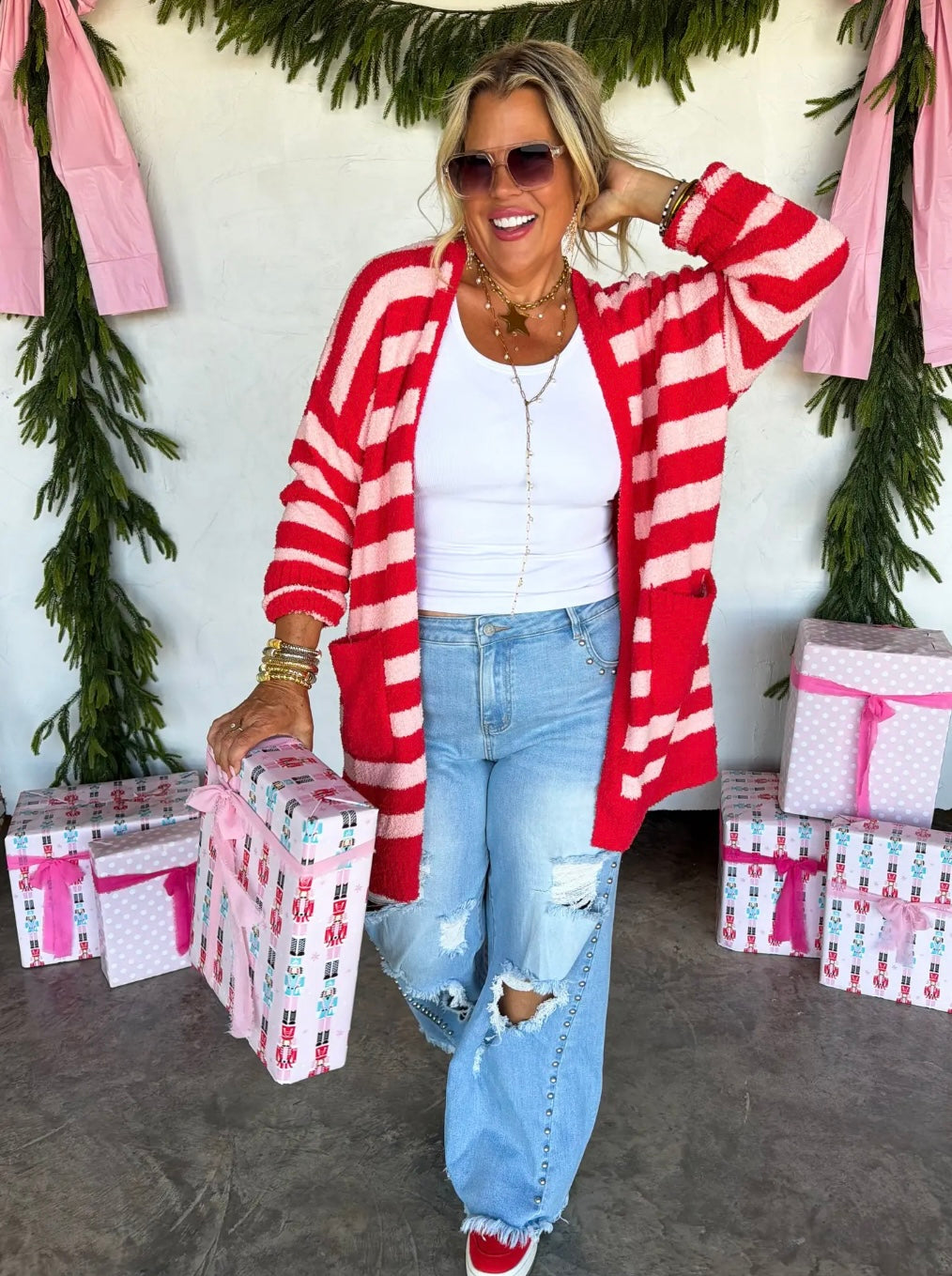 Red and Pink Stripe Cloud Sweater