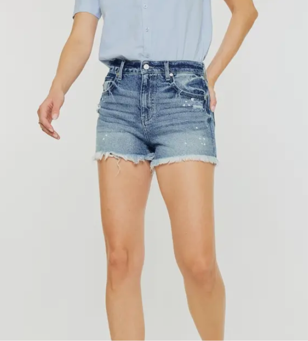 High rise paint splatter shorts
