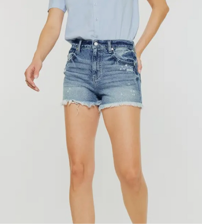 High rise paint splatter shorts