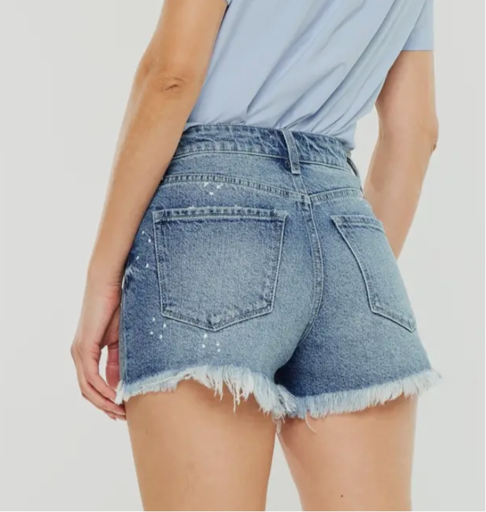 High rise paint splatter shorts