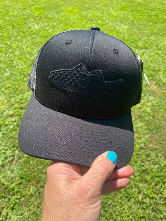 Blacked out fish trucker hat
