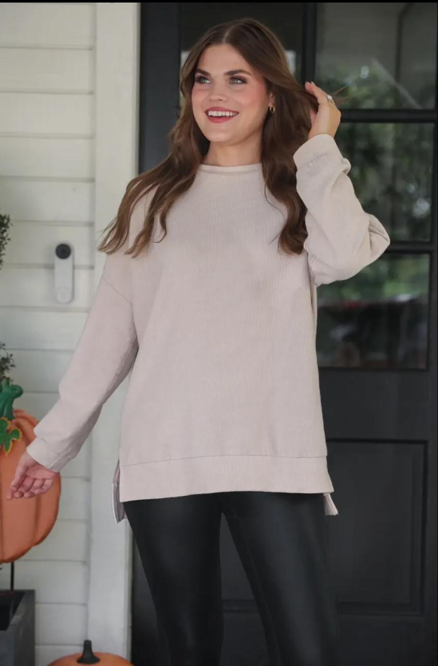 Taupe corded pullover