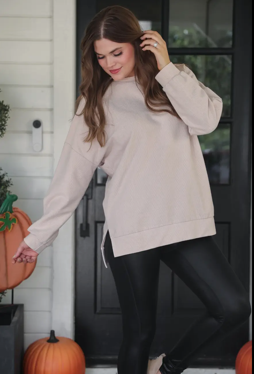 Taupe corded pullover