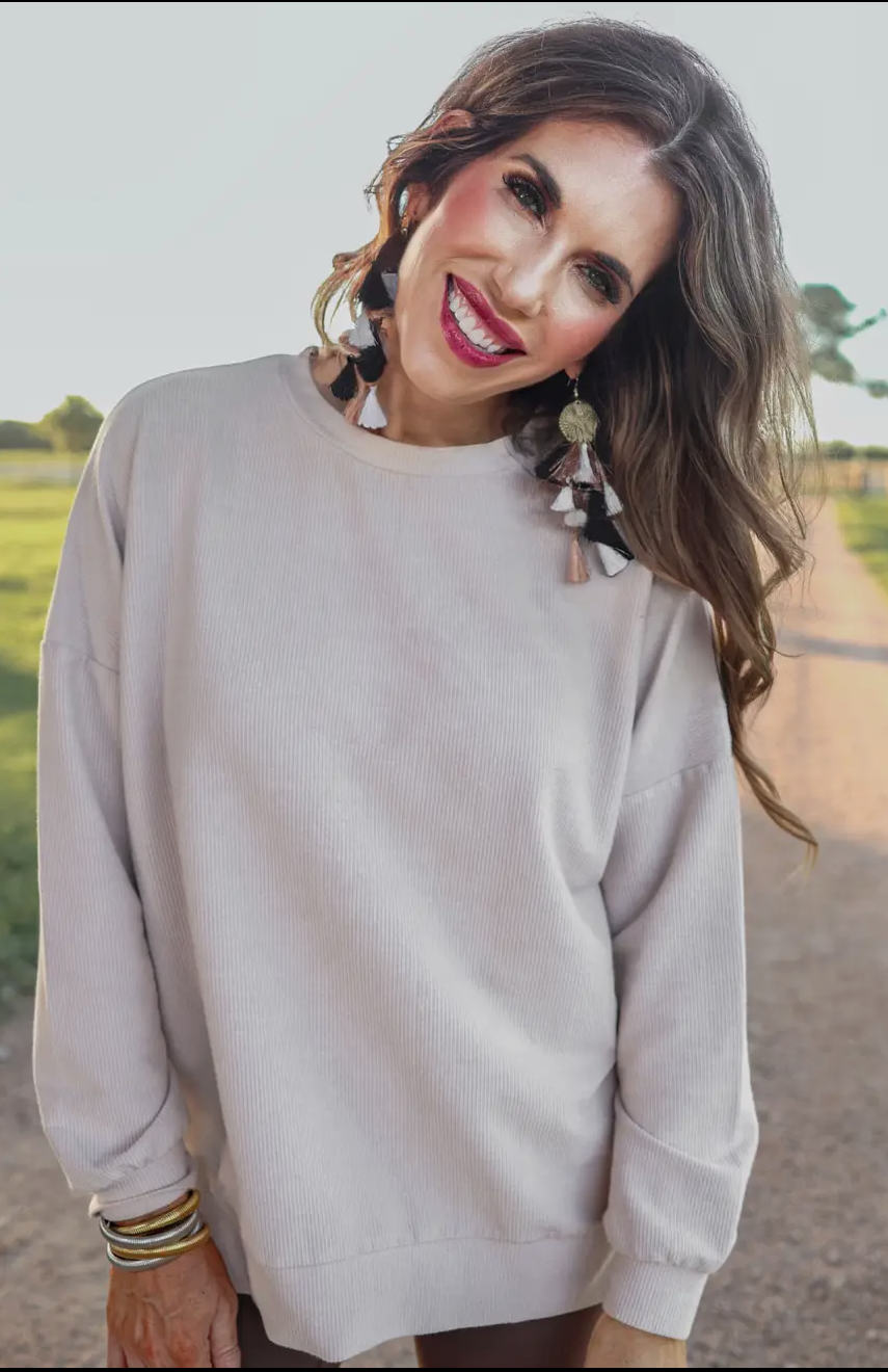 Taupe corded pullover