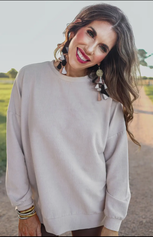 Taupe corded pullover