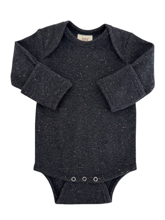 Charcoal Speckle Long Sleeve Bodysuit: