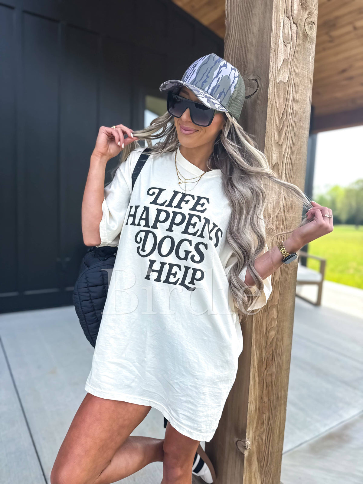 Life Happens Dogs Help Graphic Tee on Ivory: M