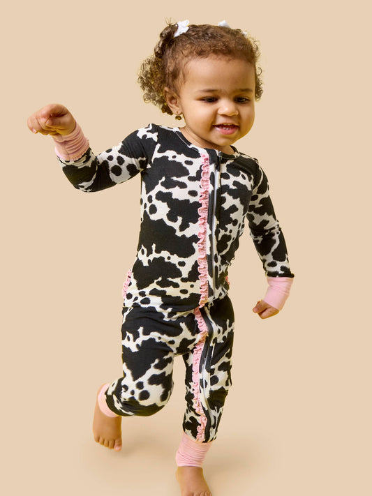 Baby Girls Bamboo  Moo ruffle outfit