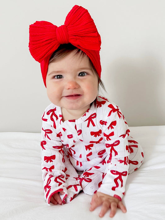 Red Bows Organic  pointelle footie