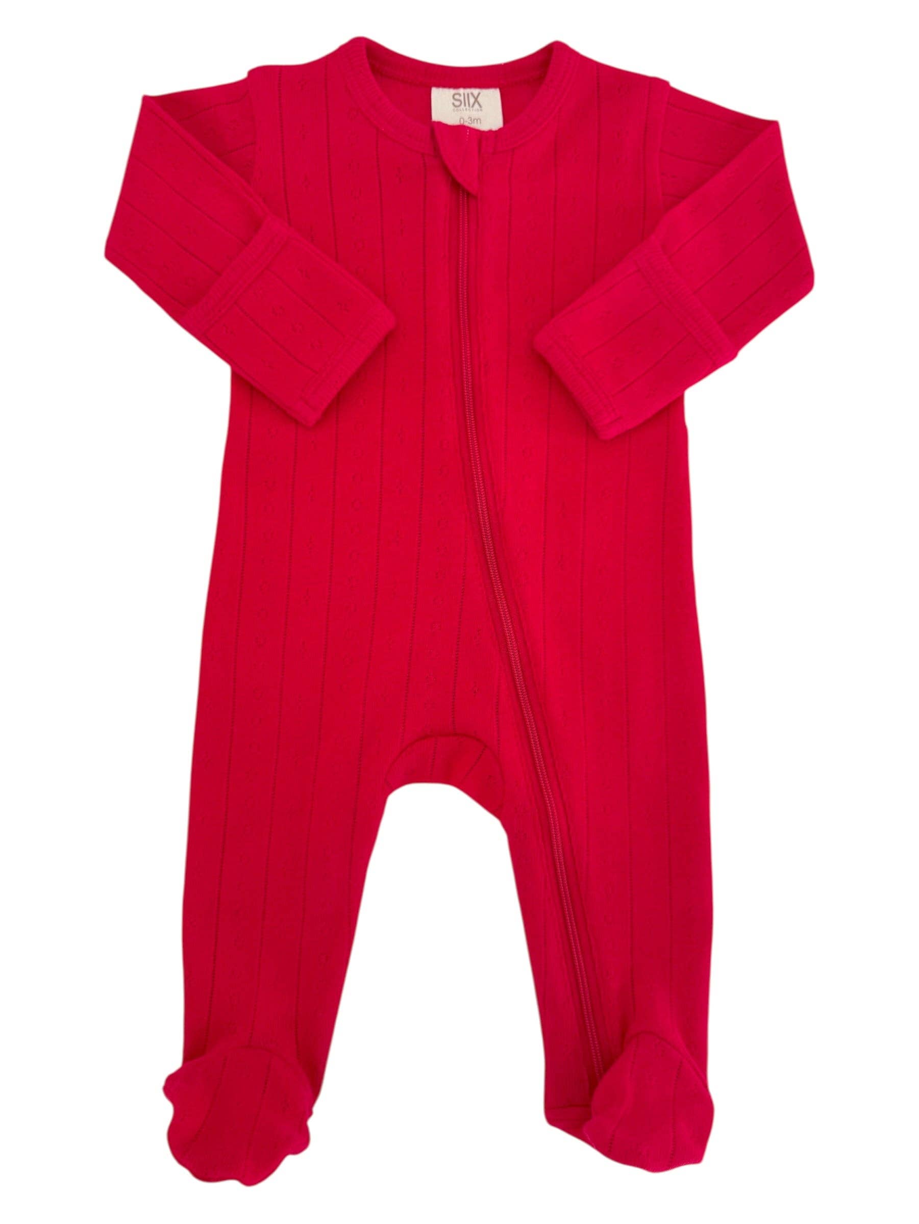 Red Organic cotton Pointelle Zip Footie