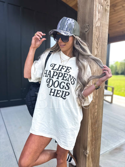 Life Happens Dogs Help Graphic Tee on Ivory: M