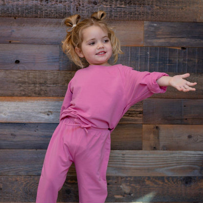 Crew Neck Jogger Set Raspberry Rose: Raspberry Rose French Terry / 12/18 Months